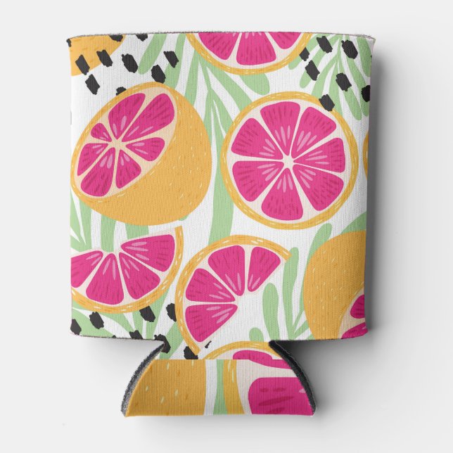 Grapefruit & Leaves: Tropical Vintage Can Cooler (Front)