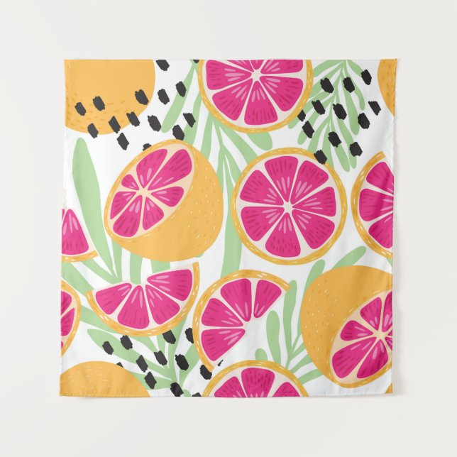 Grapefruit & Leaves: Tropical Vintage Tapestry (Front)