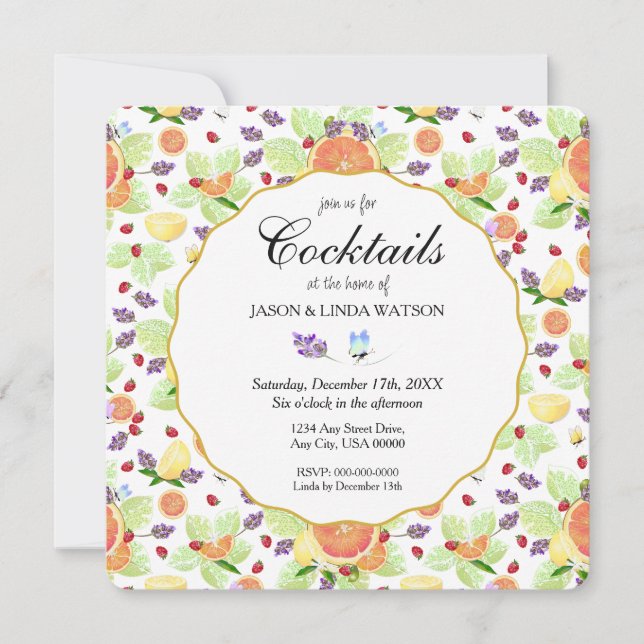 Grapefruit Lemon Orange Citrus Fruit Mix Cocktails Invitation (Front)