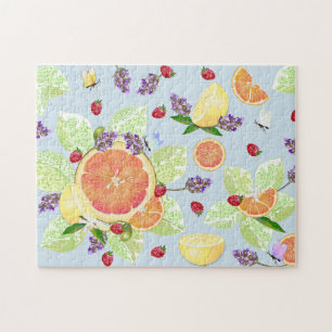 Grapefruit Lemon Orange Raspberry Citrus Fruit Mix Jigsaw Puzzle
