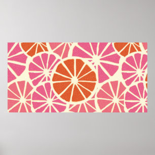 Grapefruit slices seamless pattern,fresh citrus ba poster