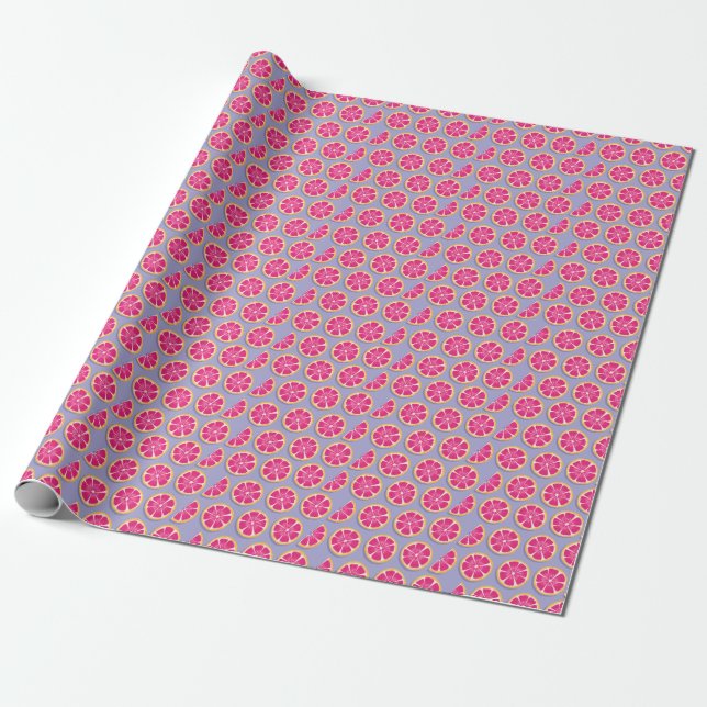 Grapefruit slices, vibrant purple pattern. wrapping paper (Unrolled)