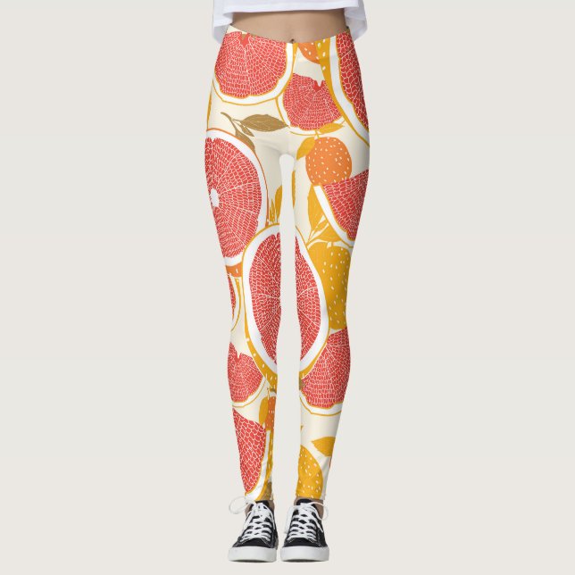 Grapefruit Slices with Leaves Leggings (Front)