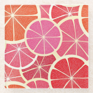 Grapefruit vintage background glass coaster