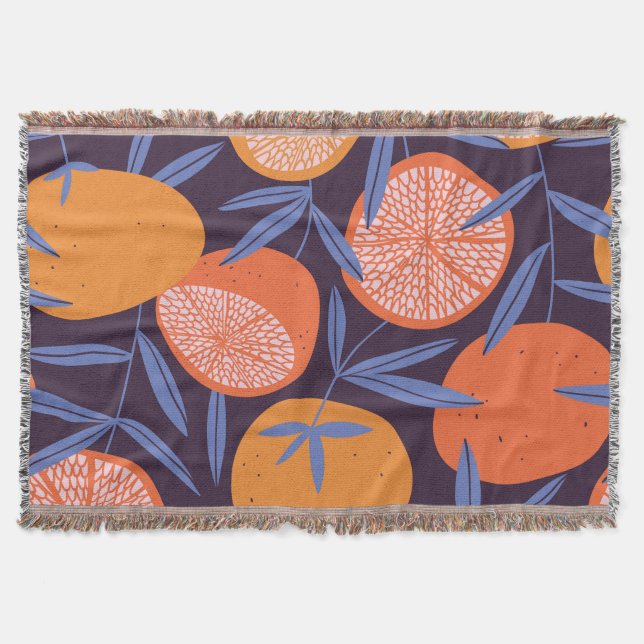 Grapefruit Vintage, Tropical Fruit Pattern. Throw Blanket (Front)