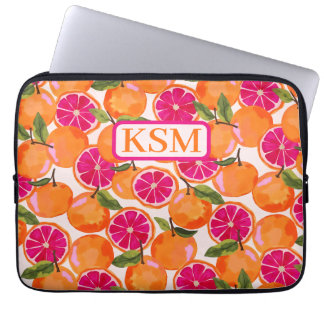 Grapefruit Watercolor Monogram Laptop Sleeve