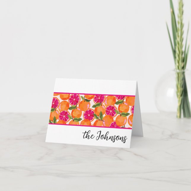 Grapefruit Watercolor Monogram Thank You Card (Front)