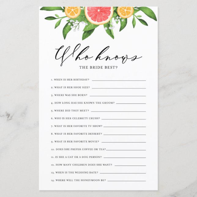 Grapefruits and Oranges Who Knows the Bride Best (Front)