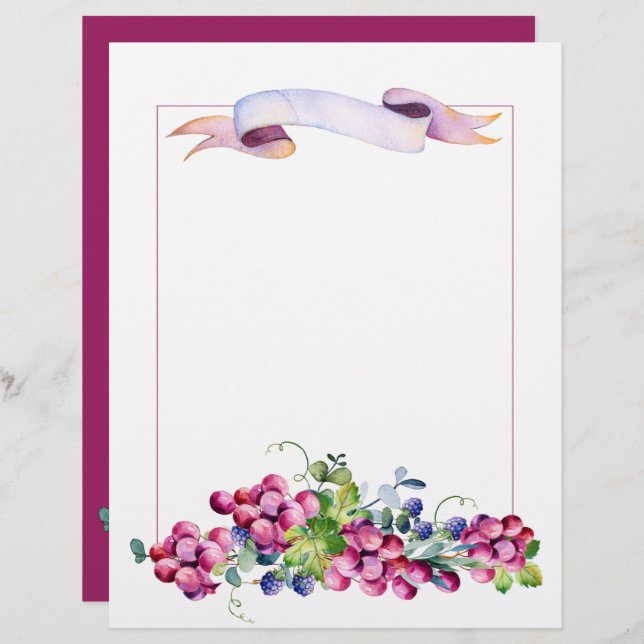 Grapes and Berries Scrapbook Stationery Paper (Front/Back)