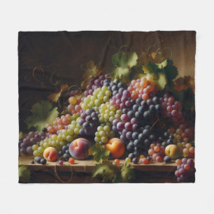 Grapes and Fruit Still Life Painting Fleece Blanket