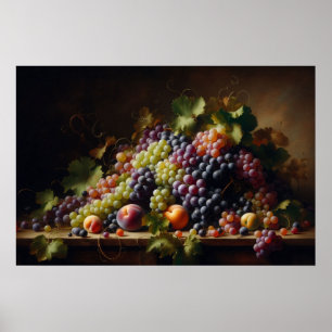 Grapes and Fruit Still Life Painting Poster