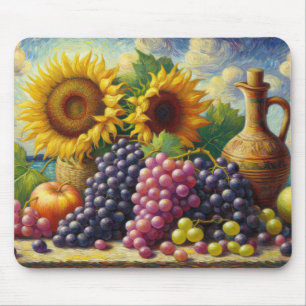 Grapes and Sunflowers Oil Painting Mouse Pad