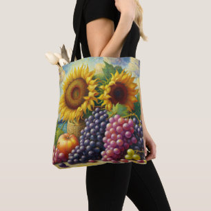 Grapes and Sunflowers Oil Painting Tote Bag