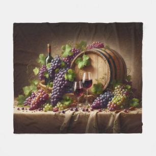 Grapes and Wine Still Life Fleece Blanket