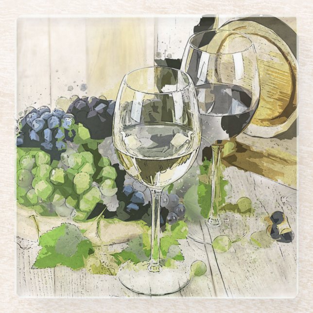 Grapes and Wine Still Life Glass Coaster (Front)