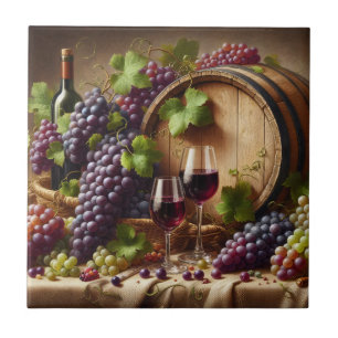 Grapes and Wine Still Life Tile
