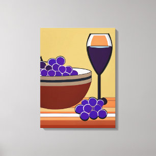 Grapes and Wineglass in Maroon and Tan  Canvas Print