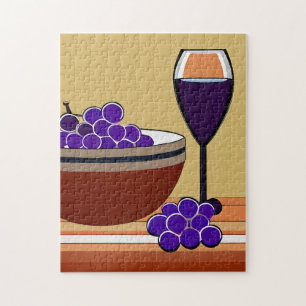 Grapes and Wineglass in Maroon and Tan   Jigsaw Puzzle