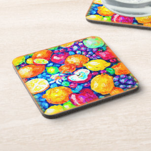 Grapes, Apple and Citrus Fruits Painting. Buy Now Coaster