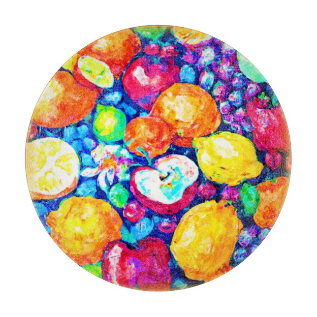 Grapes, Apple and Citrus Fruits Painting. Buy Now Cutting Board (Front)