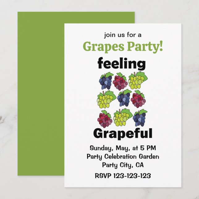 Grapes Fruit Feeling Grapeful Punny Party Invitation (Front/Back)