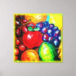 Grapes, Lime, Orange , Apple Fruits. Buy Now Canvas Print