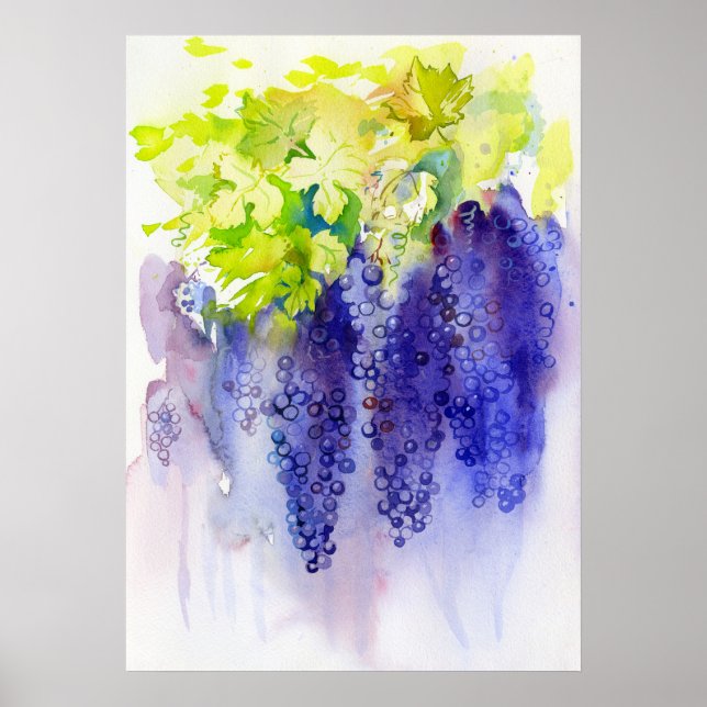 Grapes on a sunny day. Watercolor art Poster (Front)