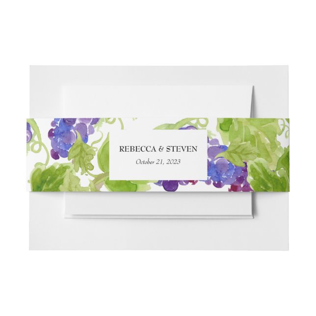 Grapes on the Vine Horizontal Wedding Belly Band Invitation Belly Band (Front Example)