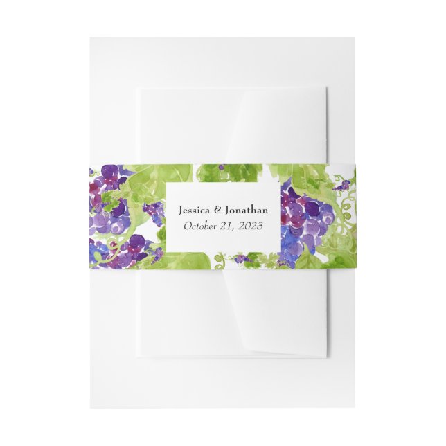 Grapes on the Vine Vertical Wedding Belly Band Invitation Belly Band (Front Example)