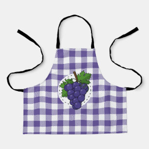 Grapes on White Violet Plaid Apron