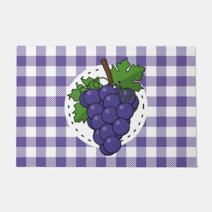 Grapes on White Violet Plaid Doormat