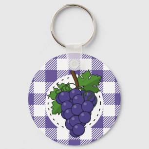 Grapes on White Violet Plaid Key Ring