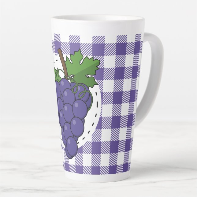 Grapes on White Violet Plaid Latte Mug (Right Angle)