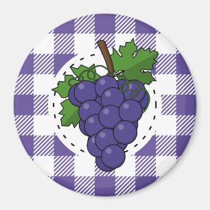Grapes on White Violet Plaid Magnet