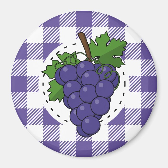 Grapes on White Violet Plaid Magnet (Front)