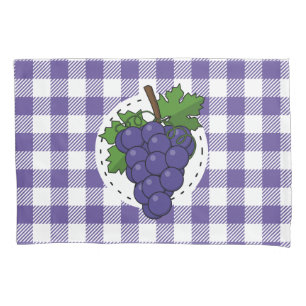 Grapes on White Violet Plaid Pillowcase