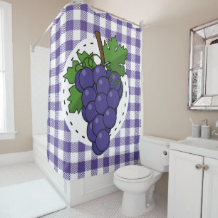 Grapes on White Violet Plaid Shower Curtain