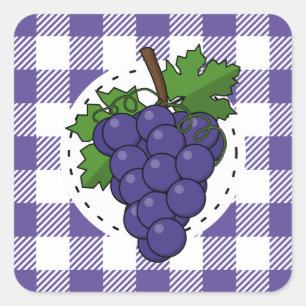 Grapes on White Violet Plaid Square Sticker