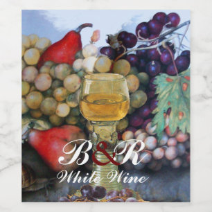GRAPES, PEARS, WHITE WINE GLASS Wine Tasting Party Wine Label