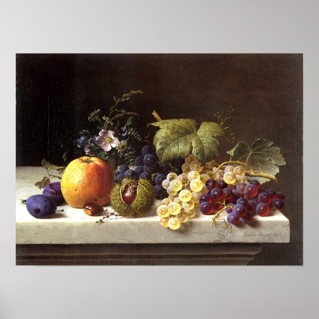 Grapes Plums Etc. On A Marble Ledge Poster (Front)