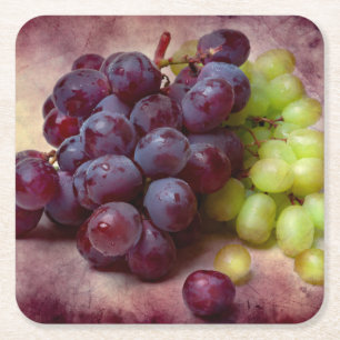 Grapes Red And Green Square Paper Coaster