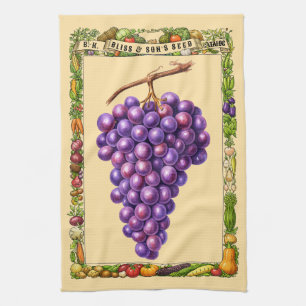 Grapes Retro Victorian Era Botanical Art Tea Towel