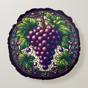 Grapes Stained Glass Round Cushion