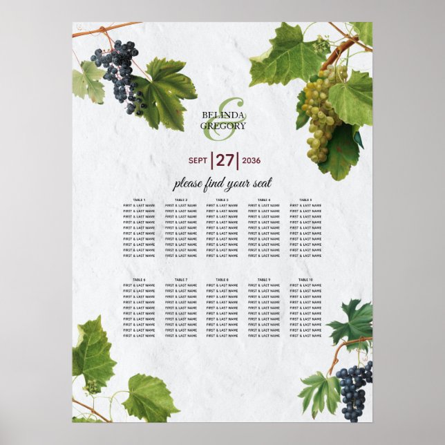 Grapes Vineyard Greek Island Wedding Seating Chart (Front)