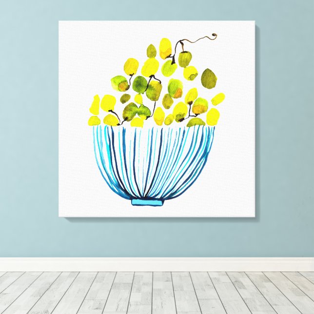 grapes watercolor art fruit canvas print (Insitu(Wood Floor))