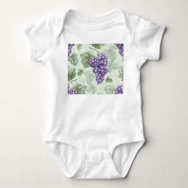 Grapes Watercolor, Fruit Seamless Pattern. Baby Bodysuit (Front)