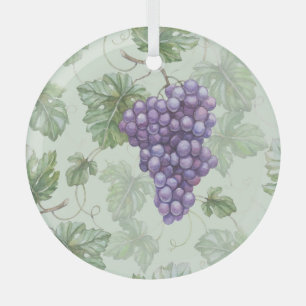 Grapes Watercolor, Fruit Seamless Pattern. Glass Tree Decoration