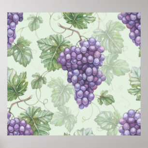 Grapes Watercolor, Fruit Seamless Pattern. Poster