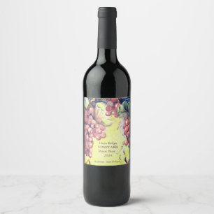 Grapes Wine Bottle Label Vineyard Style Custom