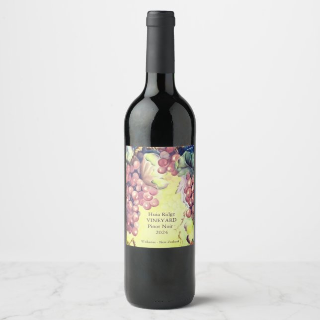 Grapes Wine Bottle Label | Vineyard Style | Custom (Front)